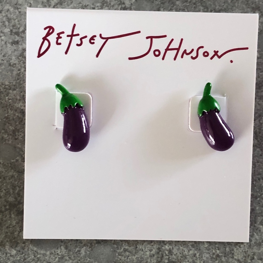 Betsey Johnson Purple & Green Enamel Eggplant Stud Earrings NWT